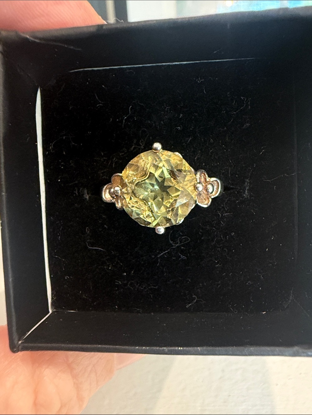 Sterling Silver Floral Citrine Ring - Yellow Gemstone